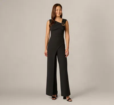 Adrianna Papell Buckle Shoulder Overlay Stretch Jumpsuit In Black
