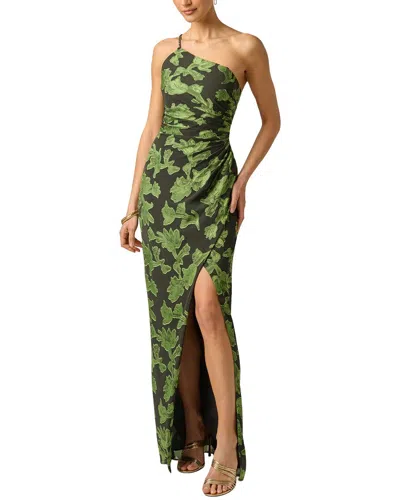 Adrianna Papell Burnout Jacquard Long Dress In Green