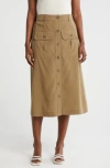 Adrianna Papell Button Front Cargo Midi Skirt In Martini Olive