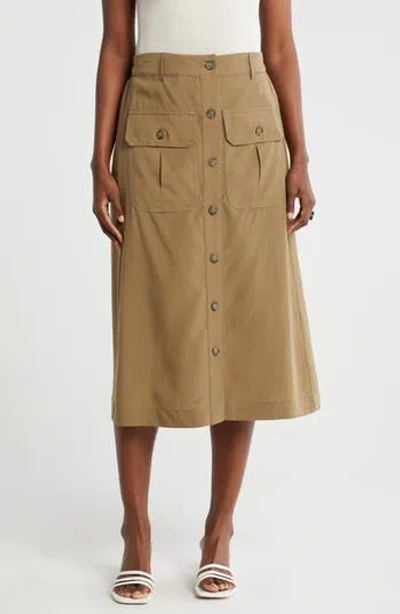 Adrianna Papell Button Front Cargo Midi Skirt In Martini Olive