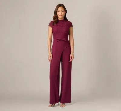 Adrianna Papell Cap Sleeve Bow Waist Lace Combo Jumpsuit In Cabernet In Burgundy