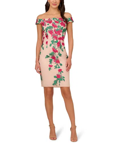 Adrianna Papell Cascading Floral Dress In Pink