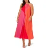Adrianna Papell Chain Trim Colorblock Chiffon Midi Trapeze Dress