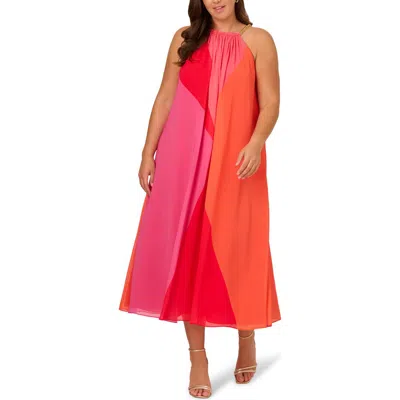 Adrianna Papell Chain Trim Colorblock Chiffon Midi Trapeze Dress