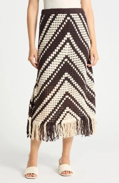Adrianna Papell Chevron Open Knit Midi Skirt In Multi