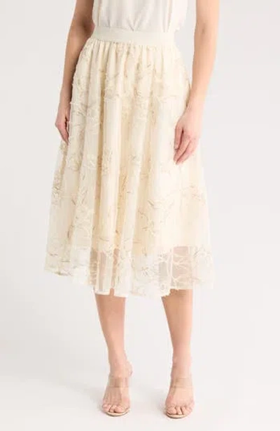 Adrianna Papell Chiffon Overlay Midi Skirt In Ivory Embossed Floral
