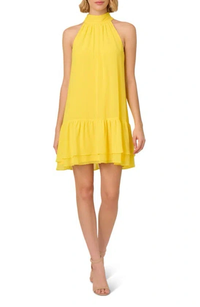 Adrianna Papell Chiffon Trapeze Minidress In Hyper Yellow