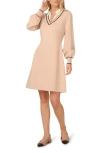 Adrianna Papell Collared Long Sleeve Twofer Sweater Dress In Neutral