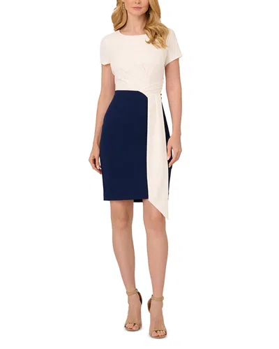 Adrianna Papell Color Block Sheath Dress In Ivory Navy