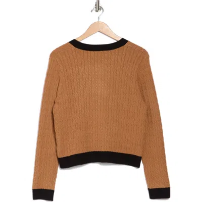 Adrianna Papell Colorblock Cable Stitch Cardigan In Camel/black