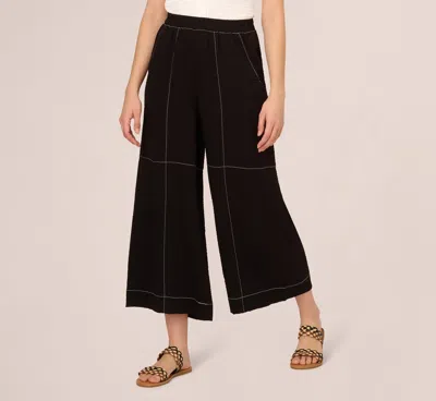 Adrianna Papell Contrast Stitching Crinkle Midi Pant In Black Ivory