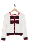 Adrianna Papell Contrast Tipped Bow Sweater In White