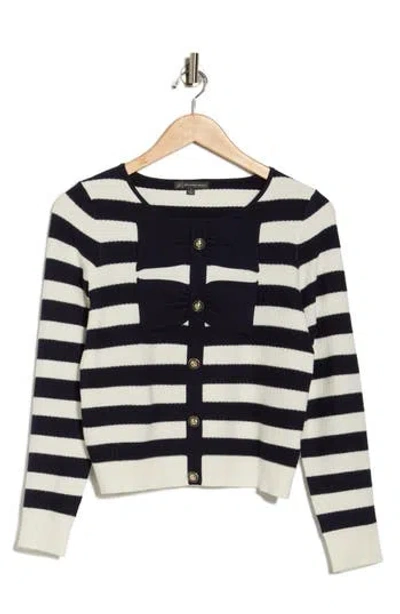 Adrianna Papell Contrast Tipped Bow Sweater In Black