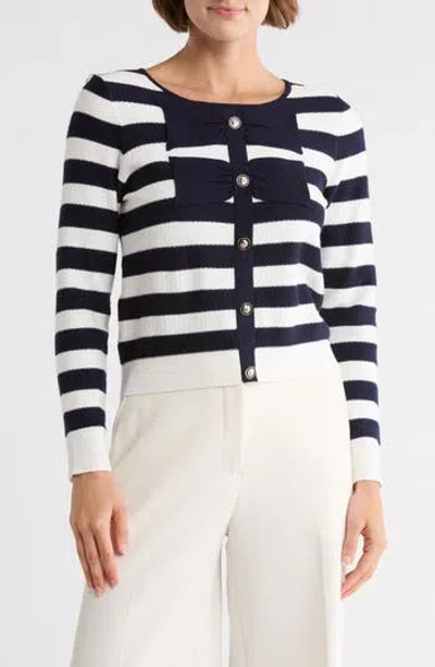 Adrianna Papell Contrast Tipped Bow Sweater In Blue