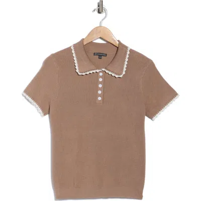 Adrianna Papell Contrast Trim Polo Sweater In Nude