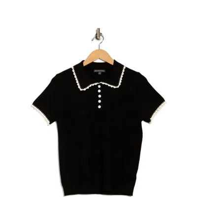 Adrianna Papell Contrast Trim Polo Sweater In Black