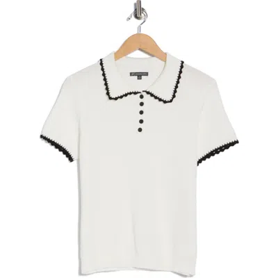 Adrianna Papell Contrast Trim Polo Sweater In White