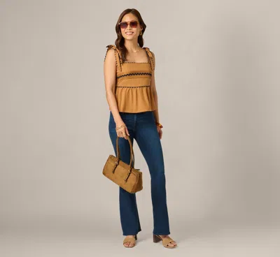 Adrianna Papell Cotton Bow Shoulder Babydoll Tank Top In Camel Blue Moon In Brown