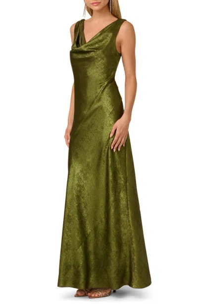 Adrianna Papell Cowl Neck Foil Gown In Green