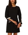 Adrianna Papell Long Sleeve Contrast Trim Crepe Dress In Black