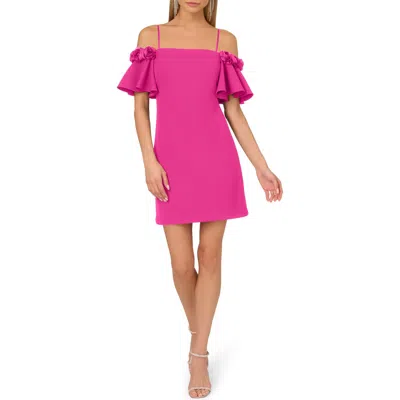 Adrianna Papell Crepe Cold Shoulder Minidress In Electric Passion