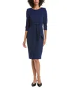 Adrianna Papell Crepe Tie Waist Sheath Dress In Blue