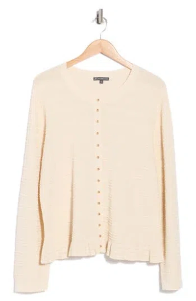 Adrianna Papell Crewneck Button Front Cardigan In Neutral