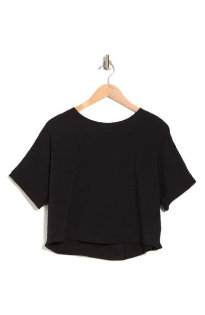 Adrianna Papell Crinkle Boxy Crop T-shirt In Black