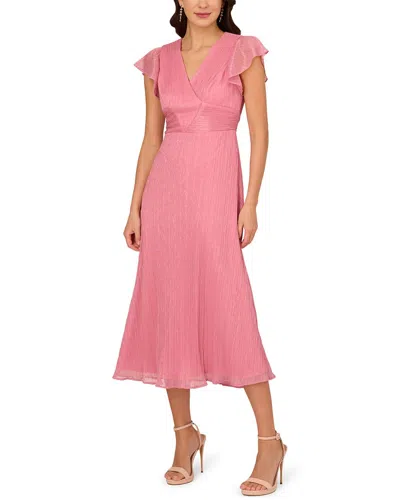 Adrianna Papell Crinkle Metallic Mesh Midi Dress In Faded Rose