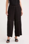 Adrianna Papell Crinkle Top Stitch Pants In Black