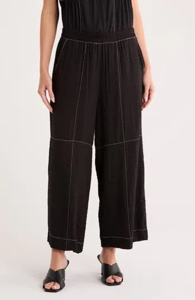 Adrianna Papell Crinkle Top Stitch Pants In Black
