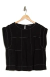 Adrianna Papell Crinkled Cap Sleeve Babydoll Crop Top In Black