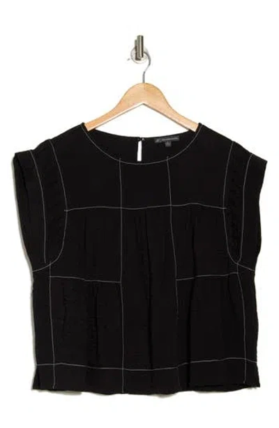 Adrianna Papell Crinkled Cap Sleeve Babydoll Crop Top In Black