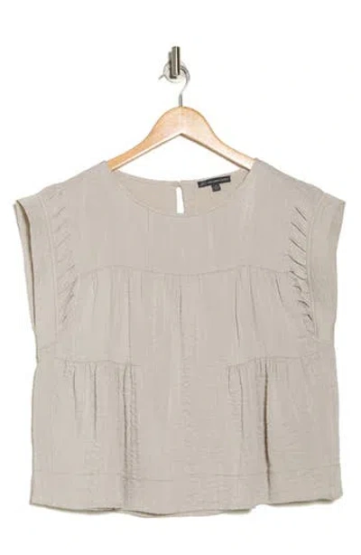 Adrianna Papell Crinkled Cap Sleeve Babydoll Crop Top In Gray