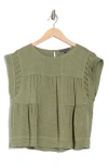 Adrianna Papell Crinkled Cap Sleeve Babydoll Crop Top In Green