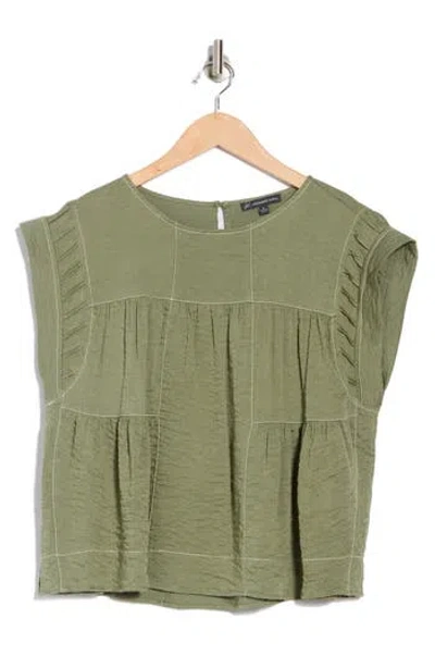Adrianna Papell Crinkled Cap Sleeve Babydoll Crop Top In Green