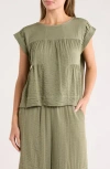 Adrianna Papell Crinkled Cap Sleeve Babydoll Crop Top In Green