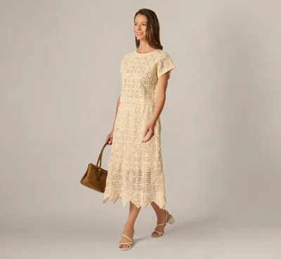 Adrianna Papell Crochet Knit Dagger Hem Midi Skirt In Cream In Yellow