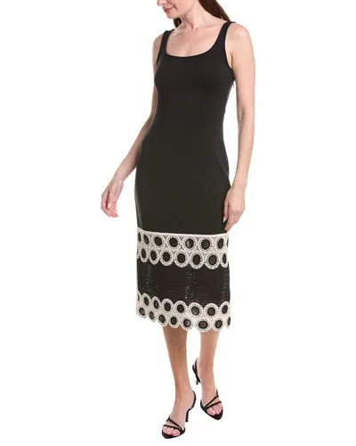 Adrianna Papell Crochet Detail Midi Sheath Dress In Black
