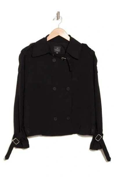 Adrianna Papell Crop Trench Coat In Black