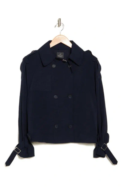Adrianna Papell Crop Trench Coat In Blue