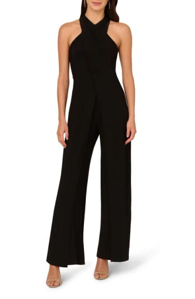 Adrianna Papell Crossover Neck Overlay Jumpsuit In Black
