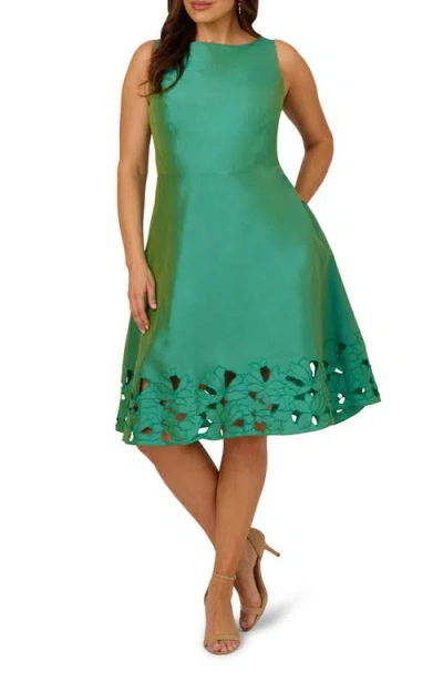 Adrianna Papell Cutwork Detail Taffeta Cocktail Dress In Palm Leaf