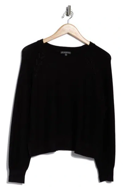 Adrianna Papell Dolman Lace-up Sweater In Black