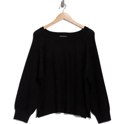 Adrianna Papell Dolman Lace-up Sweater In Black