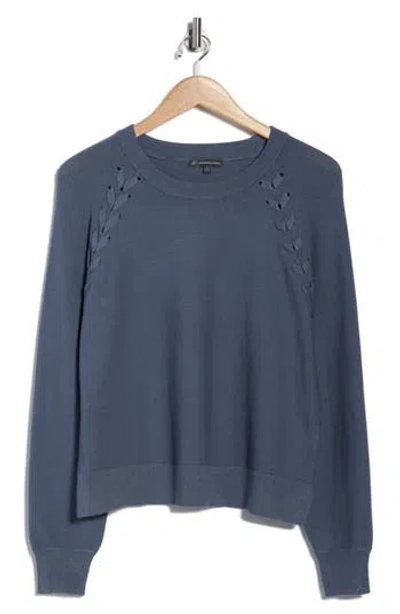 Adrianna Papell Dolman Lace-up Sweater In Blue