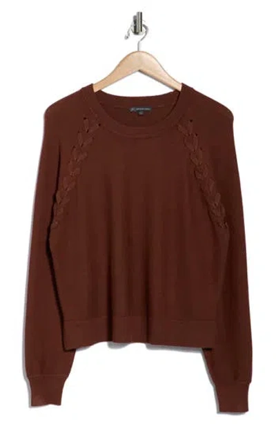Adrianna Papell Dolman Lace-up Sweater In Brown