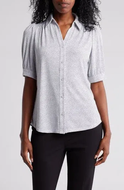 Adrianna Papell Dot Print Button-up Shirt In Ivory/black Micro Dot