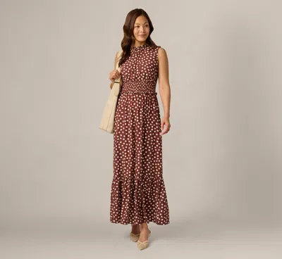 Adrianna Papell Dot Print Mia Maxi Dress In Brown Ecru In Multi