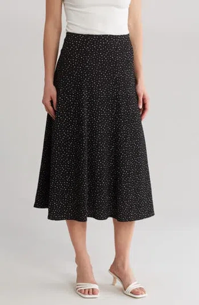 Adrianna Papell Dot Print Pull-on Knit Midi Skirt In Black